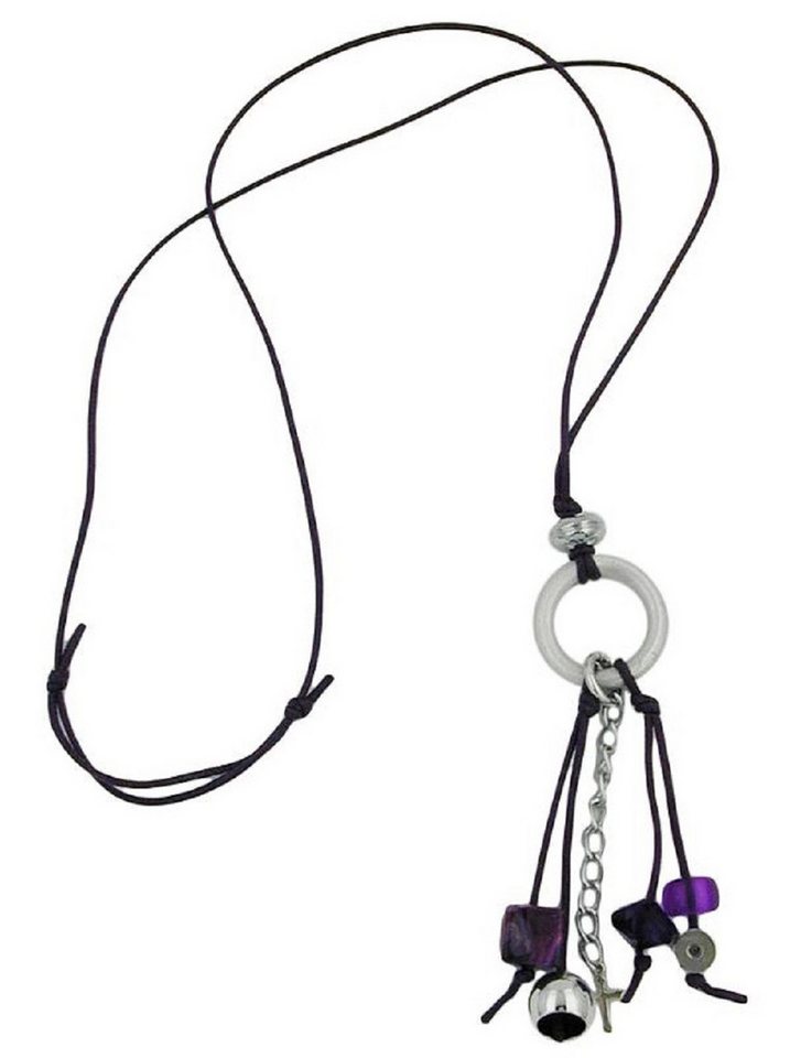 unbespielt Collier Kette mit Ring Aluminium hellgrau Perlen lila silberfarben 80 cm, Modeschmuck für Damen von unbespielt