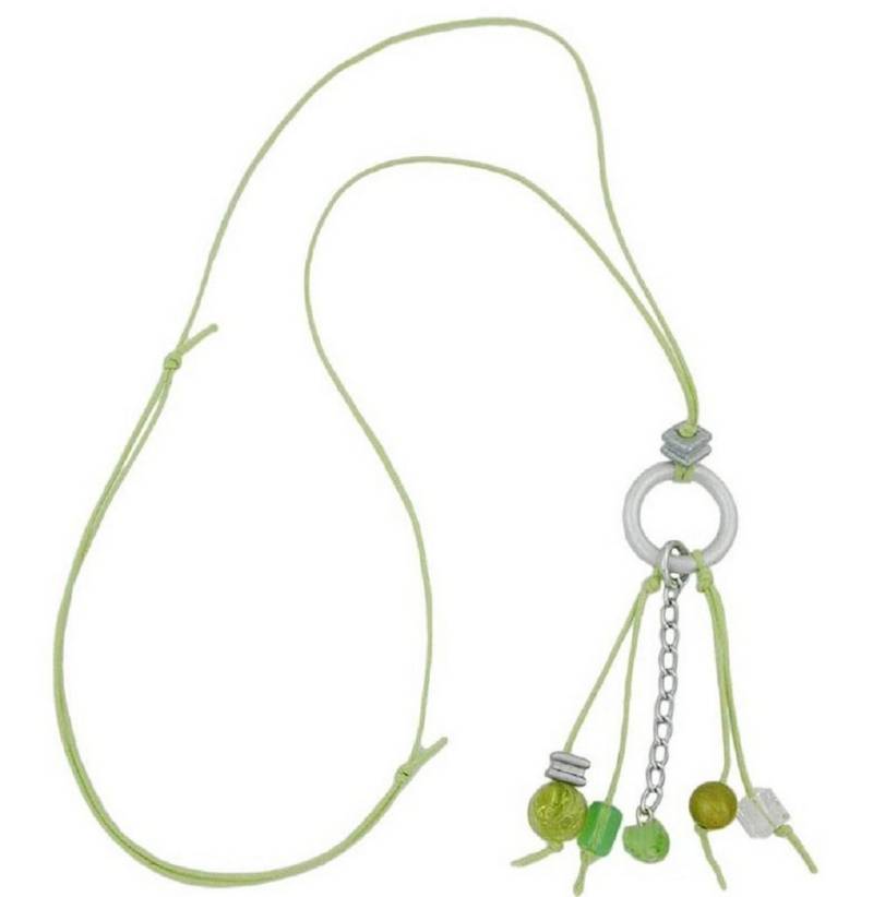 unbespielt Collier Kette mit Ring Aluminium silbergrau Perlen grün 90 cm, Modeschmuck für Damen von unbespielt