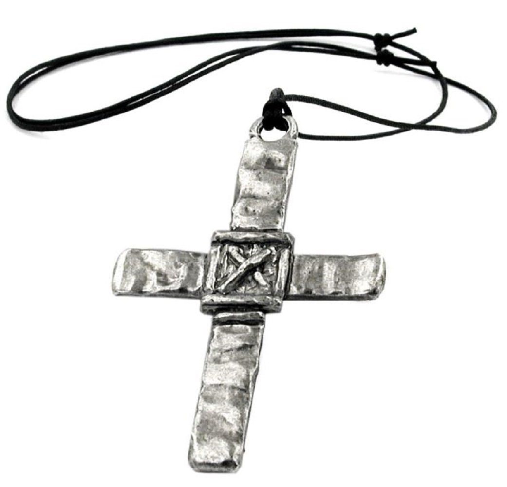 unbespielt Collier Kette mit Zinn-Anhänger Großes Kreuz mit X 110 cm, Modeschmuck für Damen und Herren von unbespielt