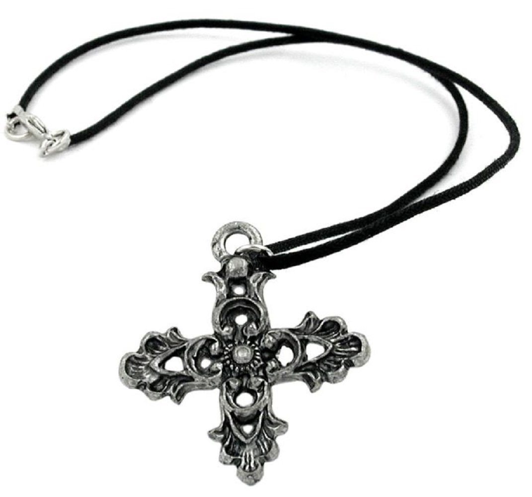 unbespielt Collier Kette mit Zinn-Anhänger Kreuz filigran 45 cm, Modeschmuck für Damen und Herren von unbespielt