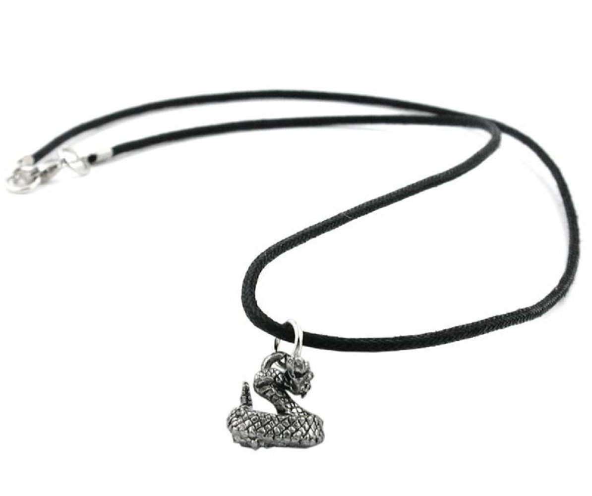 unbespielt Collier Kette mit Zinn-Anhänger kleine Schlange 45 cm Baumwollkordel, Modeschmuck für Damen und Herren von unbespielt