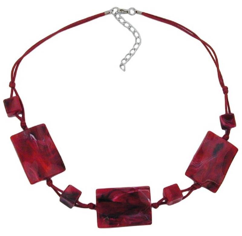 unbespielt Collier Kette mit gewellten Viereck-Kunststoff-Perlen rot-schwarz 45 cm, Modeschmuck für Damen von unbespielt