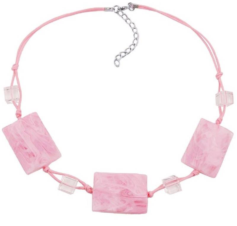 unbespielt Collier Kette mit gewellten Viereck-Kunststoffperlen rosa-marmoriert 45 cm, Modeschmuck für Damen von unbespielt