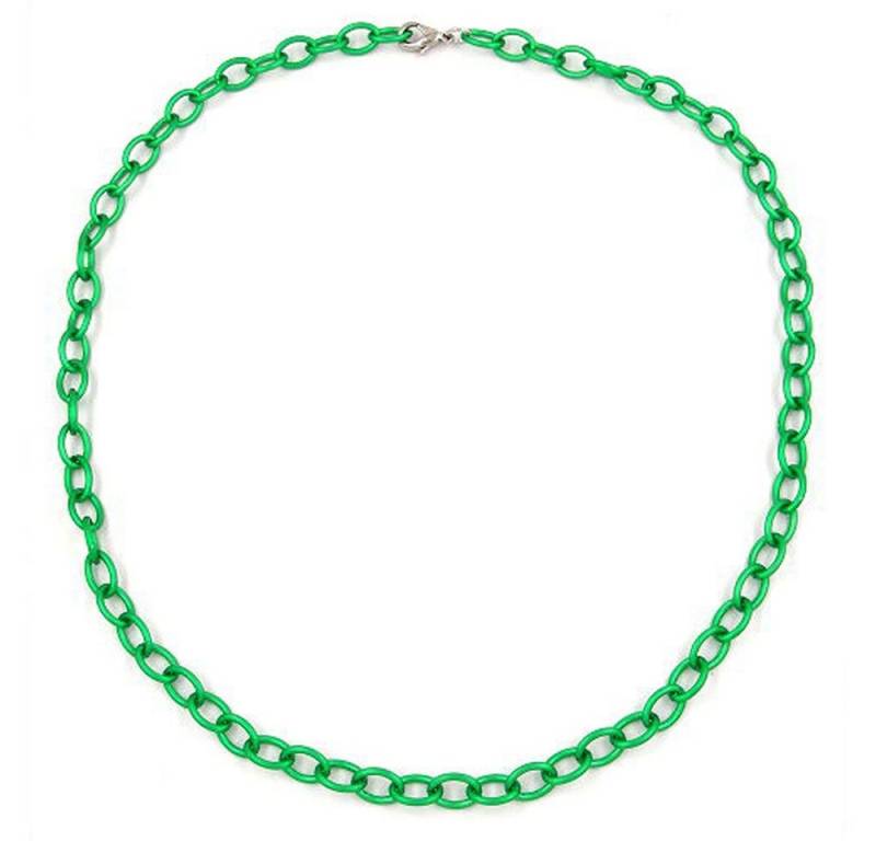 unbespielt Collier Modeschmuck Anker-Kette oval grün seidig-glänzend 50 cm, Modeschmuck für Damen von unbespielt