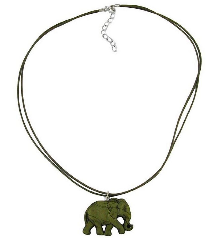unbespielt Collier Modeschmuck Kette Elefant Olivgrün-Matt 50 cm, Modeschmuck für Damen von unbespielt