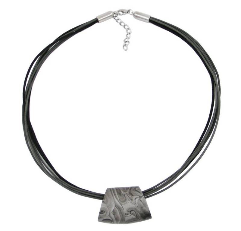 unbespielt Collier Kette Trapez silbergrau marmoriert Kordel grauschwarz 45 cm, Modeschmuck für Damen von unbespielt