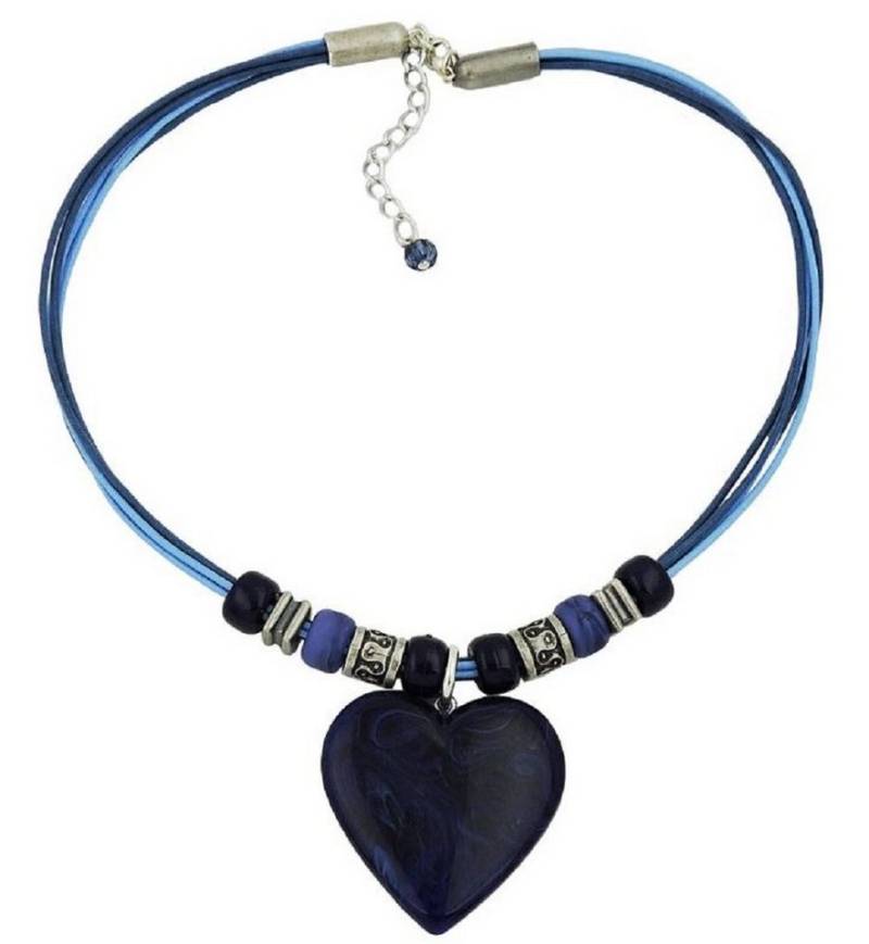 unbespielt Collier Modeschmuck Kette Landhaus-Stil Herz blau marmoriert Kunststoff 45 cm, Modeschmuck für Damen von unbespielt