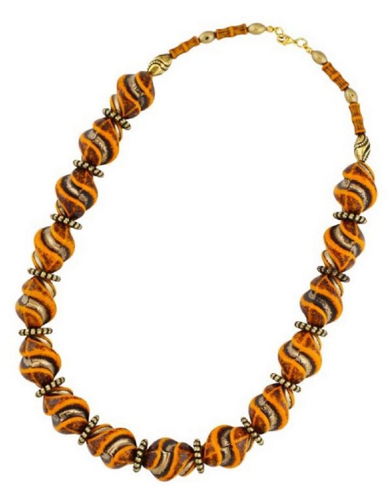 unbespielt Collier Modeschmuck Kette Schraubenperle Orange-Altgold Kunststoff 51 cm, Modeschmuck für Damen von unbespielt