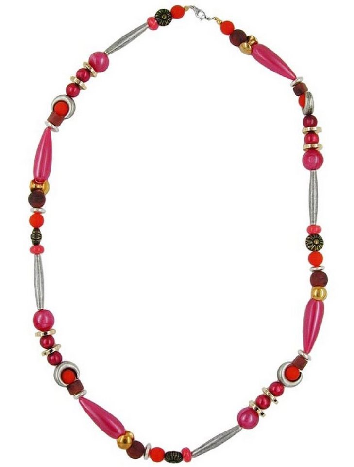 unbespielt Collier Modeschmuck Kette Seide-Rot mattiert Bicolor Kunststoff 63 cm, Modeschmuck für Damen von unbespielt