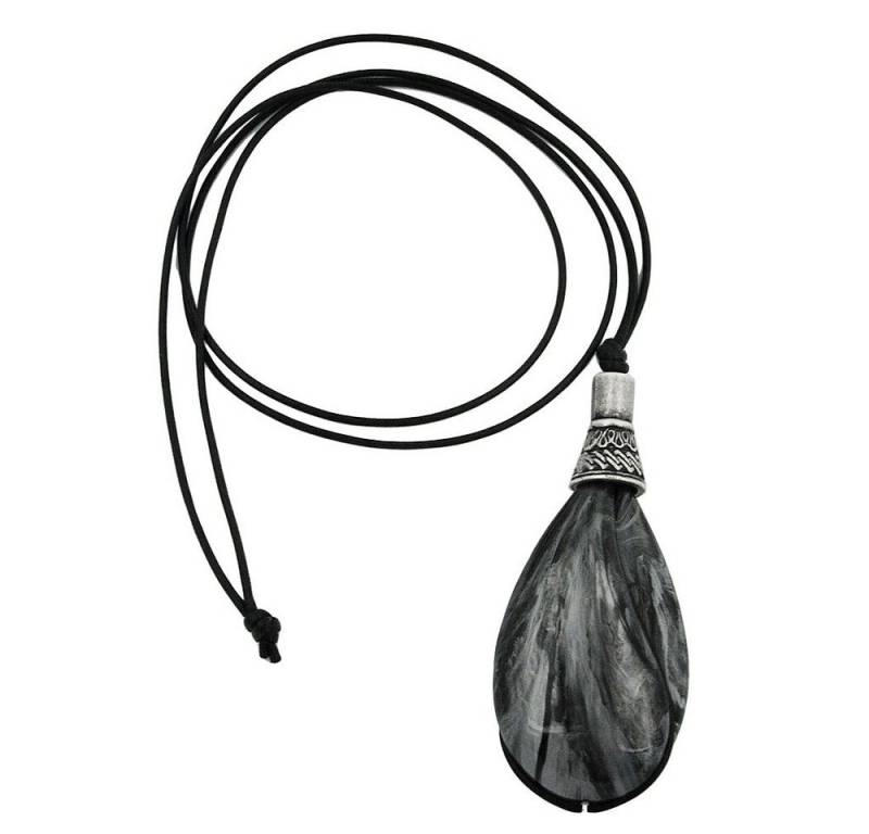 unbespielt Collier Kette Tropfenform schwarz-silbergrau-marmoriert Baumwollkordel 100 cm, Modeschmuck für Damen von unbespielt