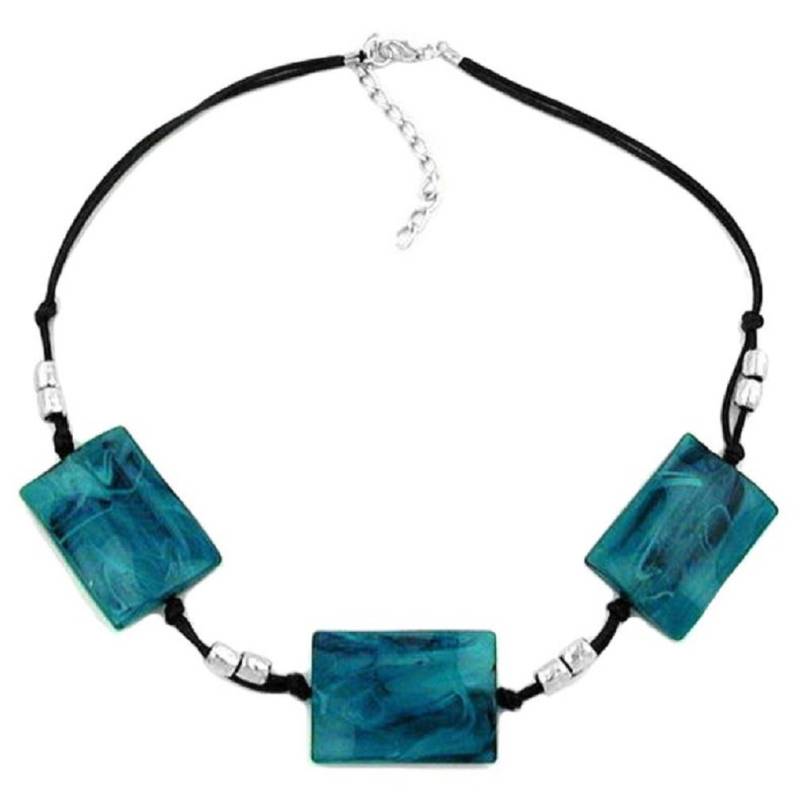 unbespielt Collier Modeschmuck Kette Viereck gewellt Türkis Länge 45 cm, Modeschmuck für Damen von unbespielt