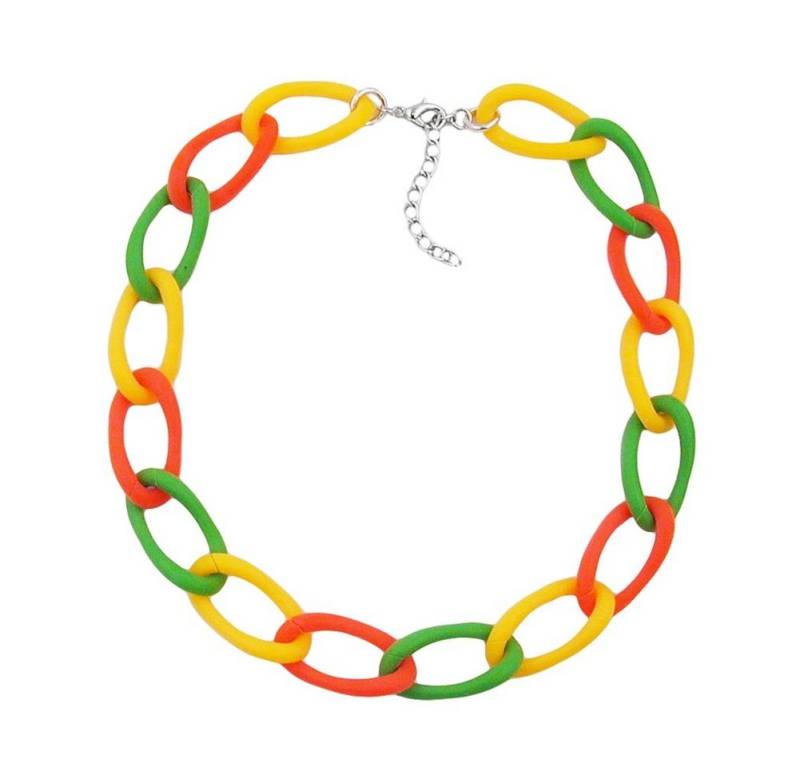 unbespielt Collier Modeschmuck Kette Weitpanzer Kunststoff gelb-apricot-grün 45 cm, Modeschmuck für Damen von unbespielt