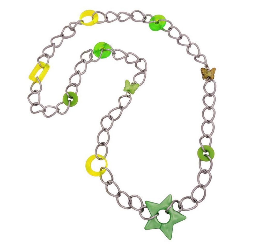 unbespielt Collier Modeschmuck Kette Weitpanzer Kunststoff neon-oliv-mint-grün 80 cm, Modeschmuck für Damen von unbespielt