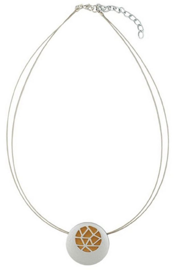 unbespielt Collier Modeschmuck Kette mit Anhänger Bicolor matt Drahtkette 42 cm, Modeschmuck für Damen von unbespielt