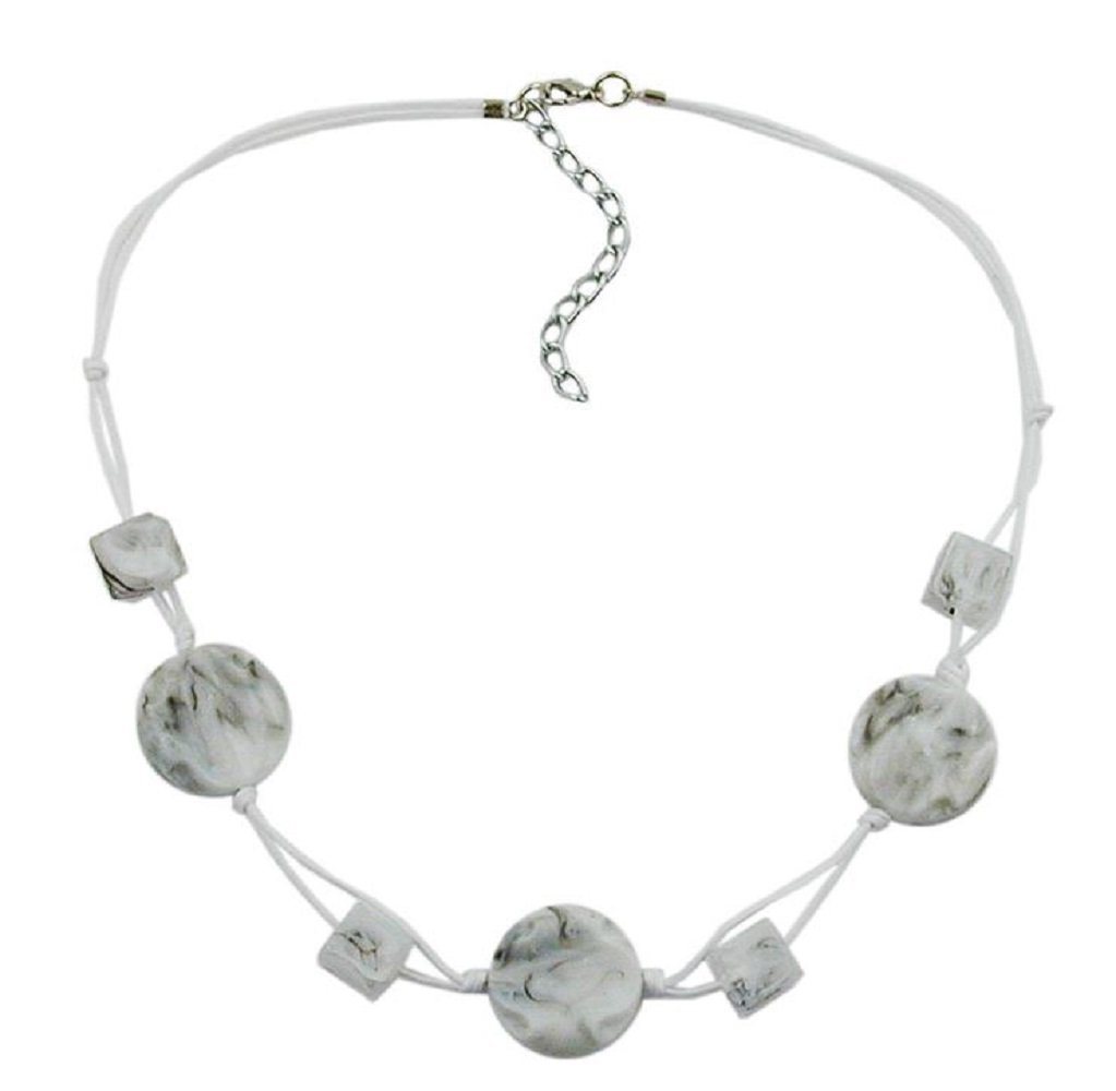 unbespielt Collier Modeschmuck Kette Kunststoffperlen Weiß-Grau-Marmoriert 45 cm, Modeschmuck für Damen von unbespielt