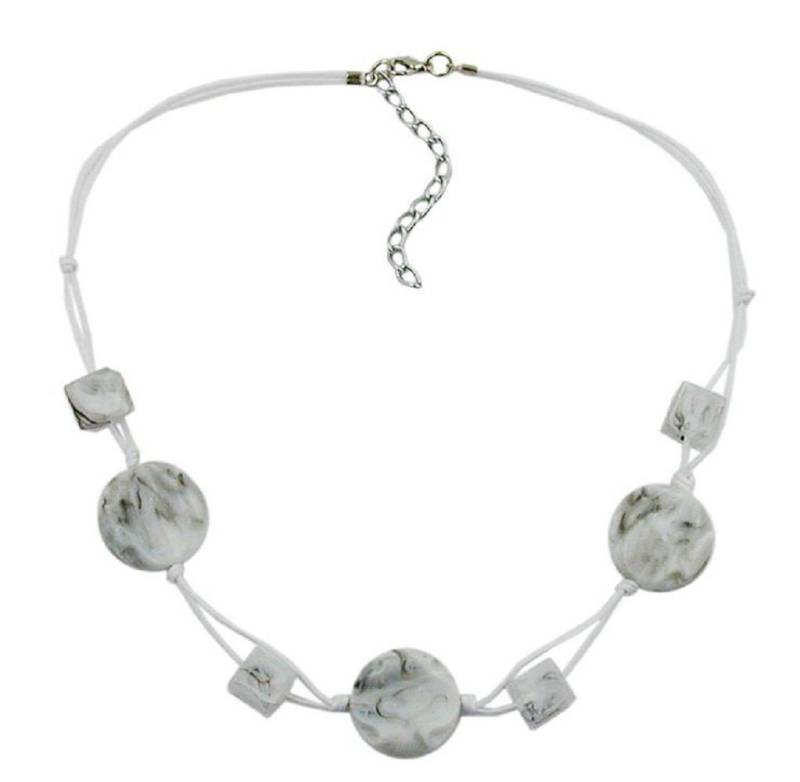 unbespielt Collier Modeschmuck Kette Kunststoffperlen Weiß-Grau-Marmoriert 45 cm, Modeschmuck für Damen von unbespielt