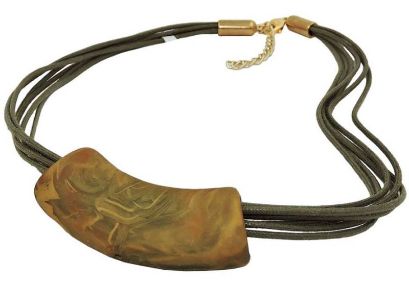 unbespielt Collier Rohr flach gebogen braun-oliv-marmoriert matt Kunststoff 45 cm, Modeschmuck für Damen von unbespielt