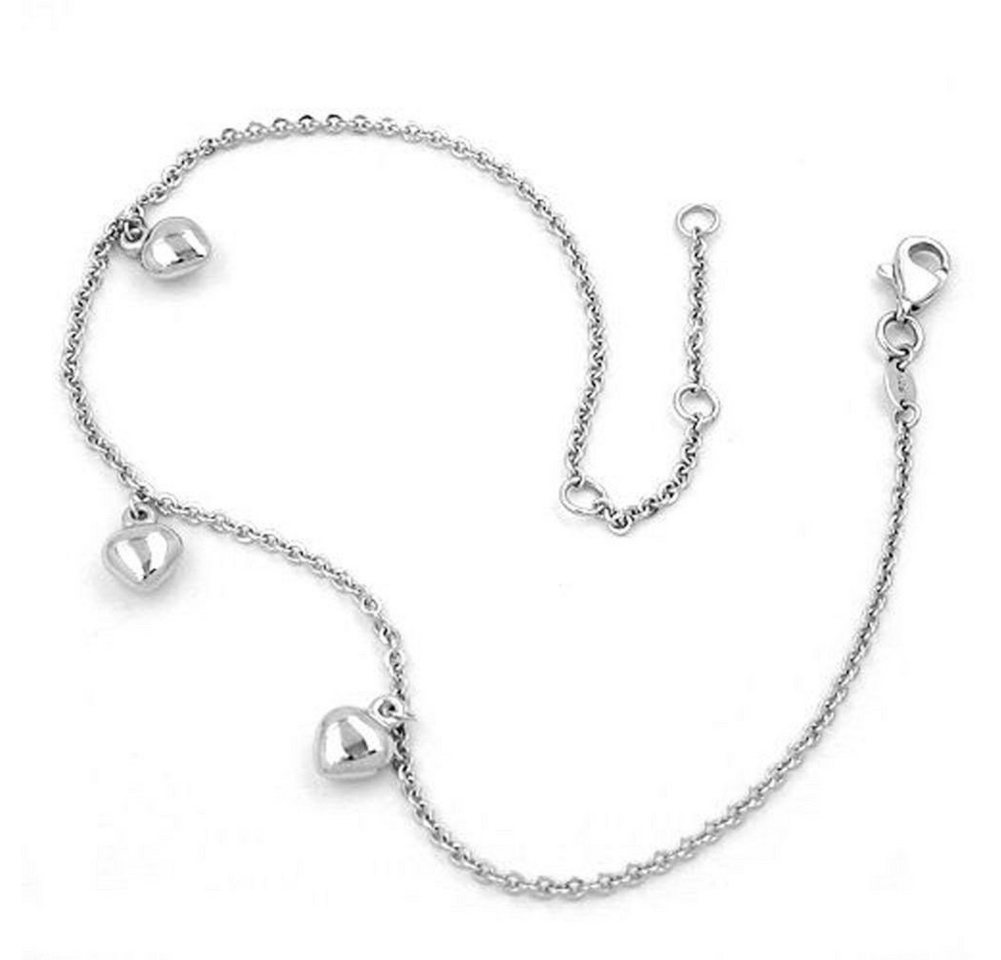 unbespielt Fußkette Fusskettchen Ankerkette mit Herzen längenvariabel 925 Silber 27 cm inklusive Schmuckbox, Silberschmuck für Damen von unbespielt