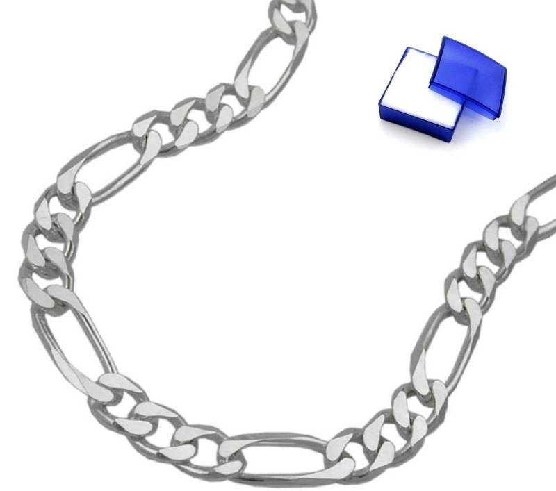 unbespielt Gliederarmband Armband 4,8 mm Figarokette flach 6-fach diamantiert 925 Silber 19 cm, Silberschmuck für Damen und Herren von unbespielt