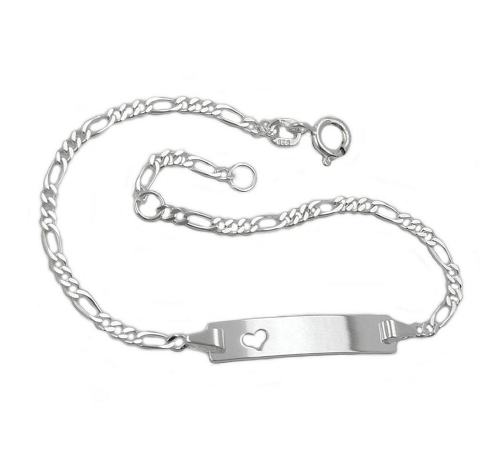 unbespielt Gliederarmband Armband Schildarmband mit Herz Figarokette Armband mit Gravurplatte 925 Silber 19 cm x 2,3 mm inklusive kleiner Schmuckbox, Silberschmuck für Kinder von unbespielt