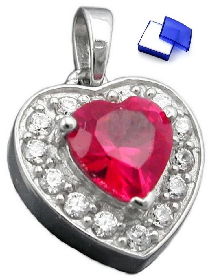 unbespielt Herzanhänger Anhänger Herz mit Zirkonia rot weiß 925 Silber 14 x 13 mm, Silberschmuck für Damen von unbespielt