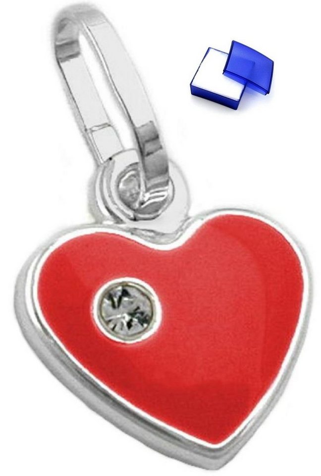 unbespielt Herzanhänger Anhänger Herz rot lackiert mit Glasstein 925 Silber kl. Schmuckbox, Silberschmuck für Kinder von unbespielt