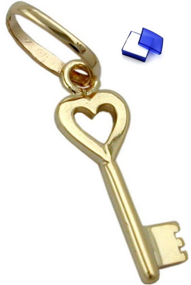 unbespielt Herzanhänger Kettenanhänger Anhänger Herz Schlüssel glänzend 9 Karat Gold 13 x 5 mm inklusive kl. Schmuckbox, Goldschmuck für Damen von unbespielt