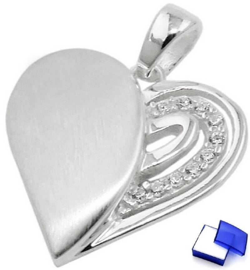 unbespielt Herzanhänger Anhänger Herz mit Zirkonias matt-glänzend 925 Silber 16 x 16 mm, Silberschmuck für Damen von unbespielt