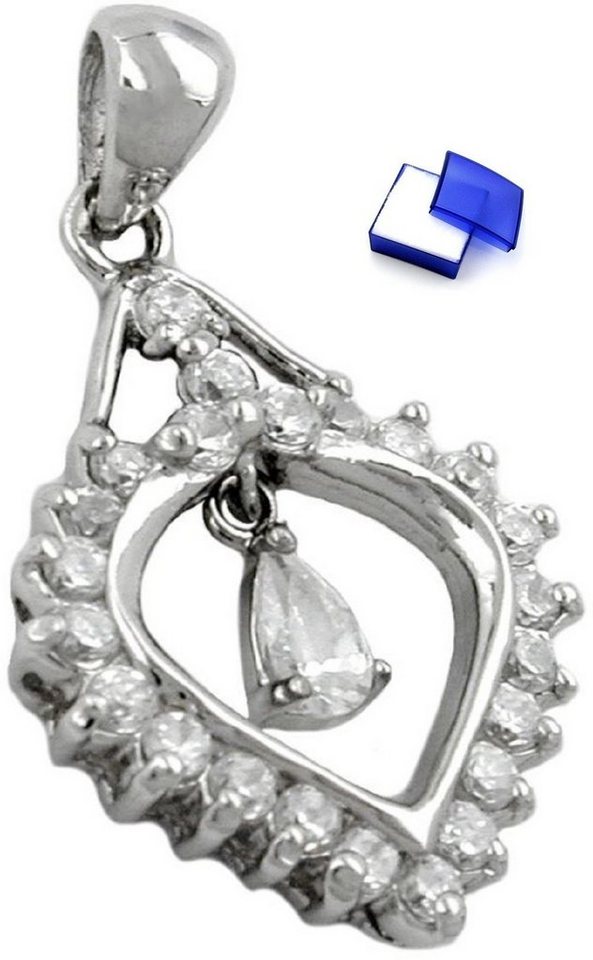 unbespielt Herzanhänger Anhänger Herz mit Zirkonias rhodiniert 925 Silber kl. Schmuckbox, Silberschmuck für Damen von unbespielt