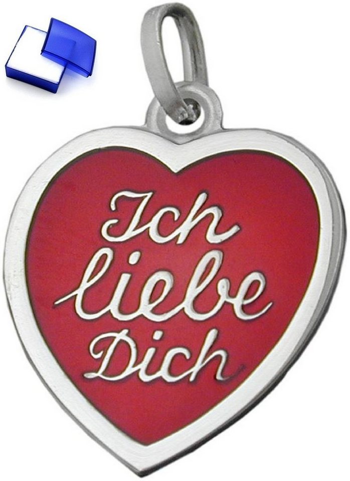 unbespielt Herzanhänger Anhänger Herz rot lackiert Ich liebe Dich 17 x 16 mm 925 Silber, Silberschmuck für Damen von unbespielt