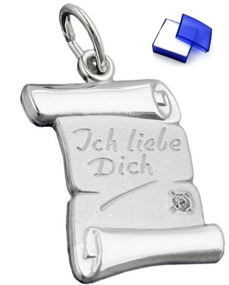 unbespielt Kettenanhänger Anhänger 21 x 14 mm Schriftrolle Ich Liebe Dich Silber 925 Schmuckbox Silberanhänger für Halskette Damen, Silberschmuck für Damen und Herren von unbespielt