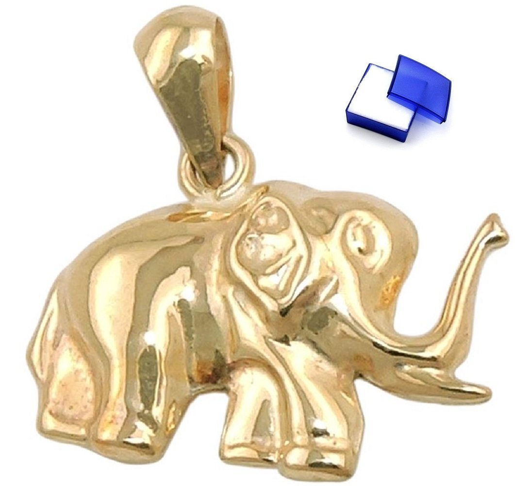 unbespielt Kettenanhänger Anhänger Elefant glänzend 375 Gold 15 x 12 mm inkl. Schmuckbox, Goldschmuck für Damen und Herren von unbespielt