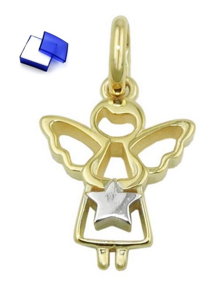 unbespielt Kettenanhänger Anhänger Engel mit Stern bicolor glänzend 9 Karat Gold 12 x 10 mm, Goldschmuck für Damen und Herren von unbespielt