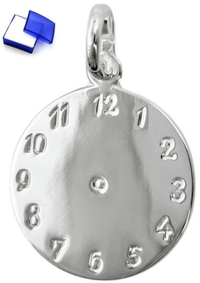 unbespielt Kettenanhänger Anhänger Geburtsanhänger Uhr glänzend 925 Silber 14 mm inkl. kleiner Schmuckbox, Silberschmuck für Damen und Herren von unbespielt