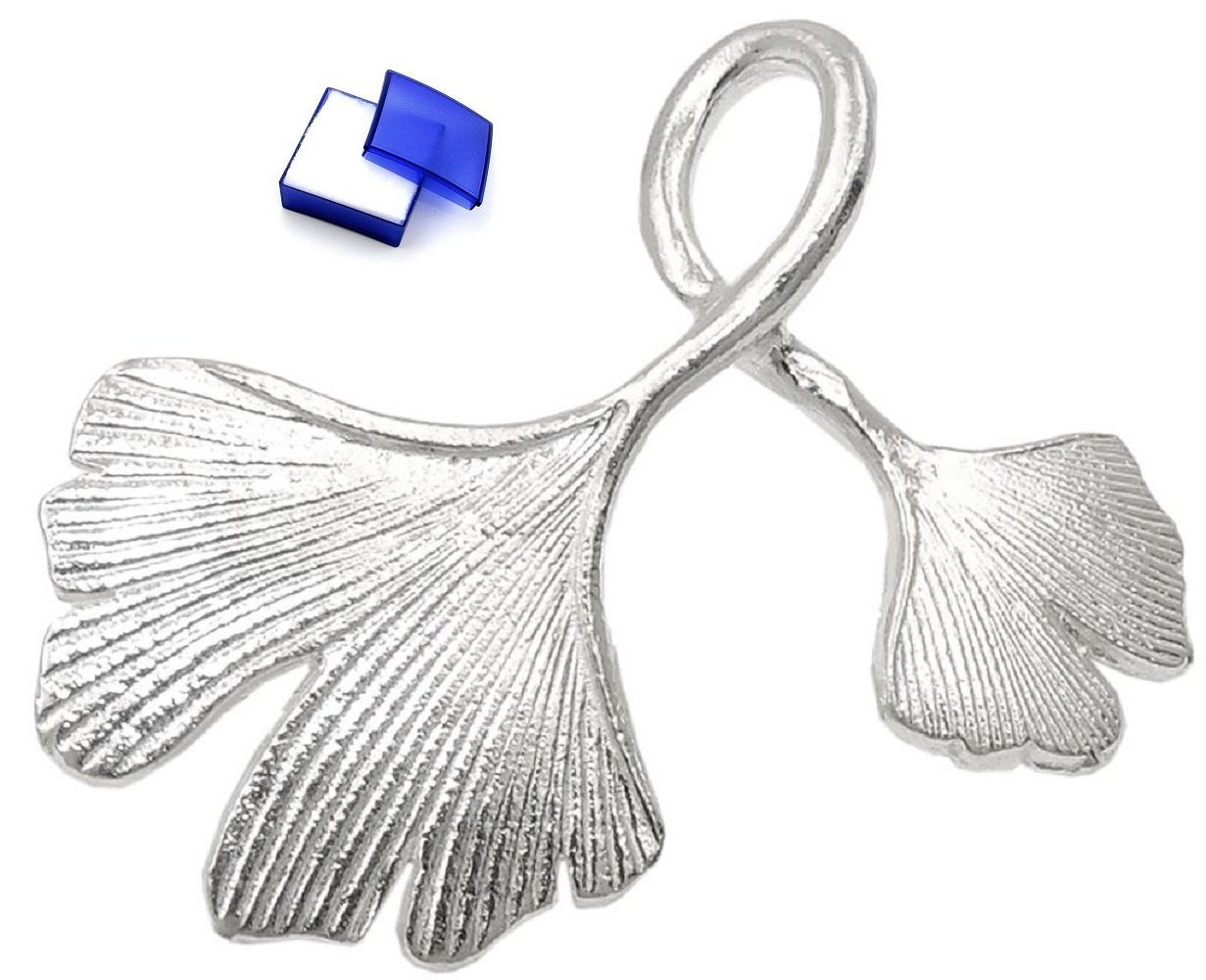 unbespielt Kettenanhänger Anhänger Gingko-Blatt doppelt 925 Silber 18 x 27 mm kl. Schmuckbox, Silberschmuck für Damen von unbespielt