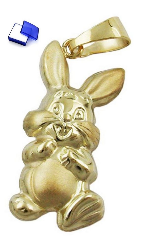 unbespielt Kettenanhänger Anhänger Hase matt-glänzend 585 Gold 20 x 11 mm inkl. Schmuckbox, Goldschmuck für Damen von unbespielt