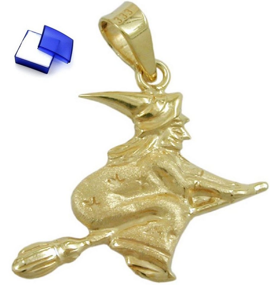 unbespielt Kettenanhänger Anhänger Hexe auf Besenstiel 375 Gold 15 x 16 mm kl. Schmuckbox, Goldschmuck für Damen von unbespielt