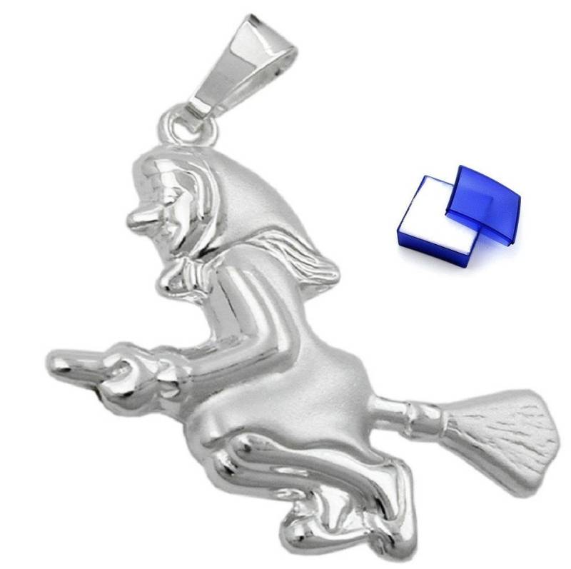 unbespielt Kettenanhänger Anhänger Hexe matt-glänzend 925 Silber 22 x 22 mm kl. Schmuckbox, Silberschmuck für Damen von unbespielt