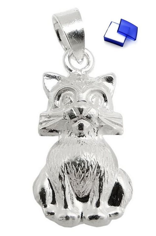 unbespielt Kettenanhänger Anhänger Katze glänzend 925 Silber 15 x 9 mm kl. Schmuckbox, Silberschmuck für Damen von unbespielt