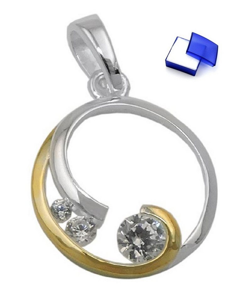 unbespielt Kettenanhänger Anhänger Kreis Bicolor mit Zirkonias spiralförmig 925Silber Schmuckbox, Silberschmuck für Damen von unbespielt