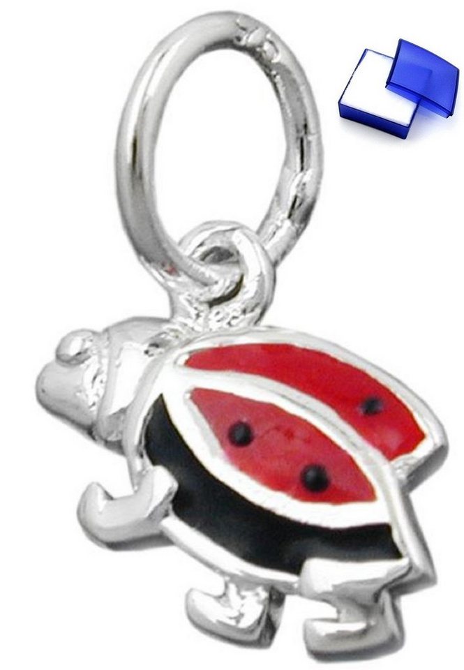 unbespielt Kettenanhänger Anhänger Marienkäfer rot schwarz lackiert 925 Silber 8 mm inkl. kleiner Schmuckbox, Silberschmuck für Kinder von unbespielt