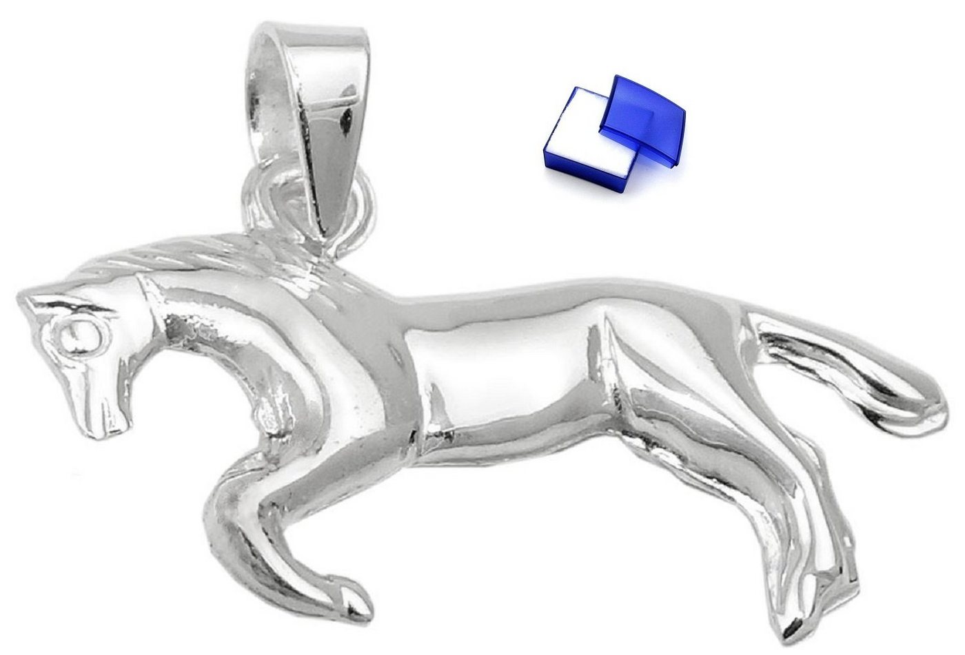 unbespielt Kettenanhänger Anhänger Pferd glänzend 925 Silber 12 x 23 mm kleine Schmuckbox, Silberschmuck für Damen von unbespielt