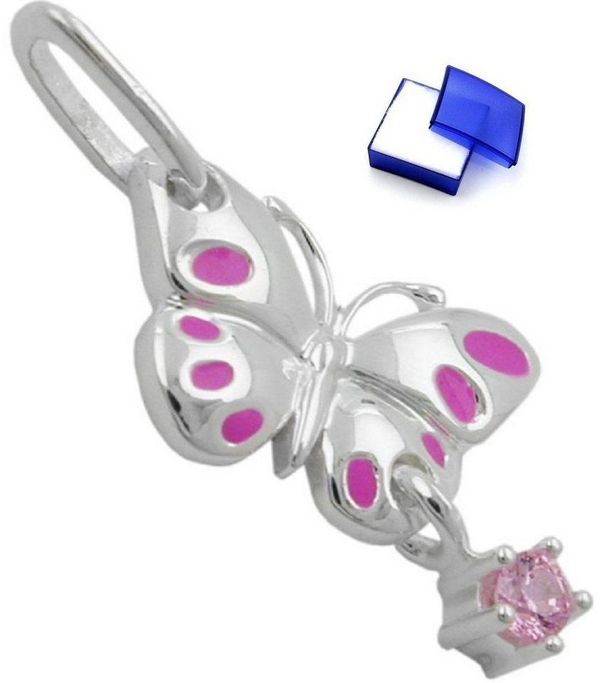 unbespielt Kettenanhänger Anhänger Schmetterling mit Zirkonia pink 925 Silber 14 x 8 mm inklusive Schmuckbox, Silberschmuck für Kinder von unbespielt