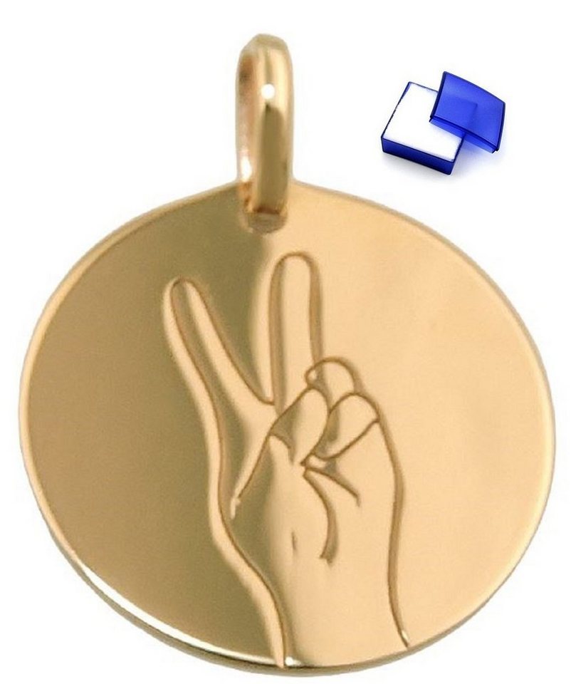 unbespielt Kettenanhänger Gravur-Anhänger mit Lasergravur Peace-Victory-Zeichen 375 Gold 16 mm, Goldschmuck für Damen und Herren von unbespielt