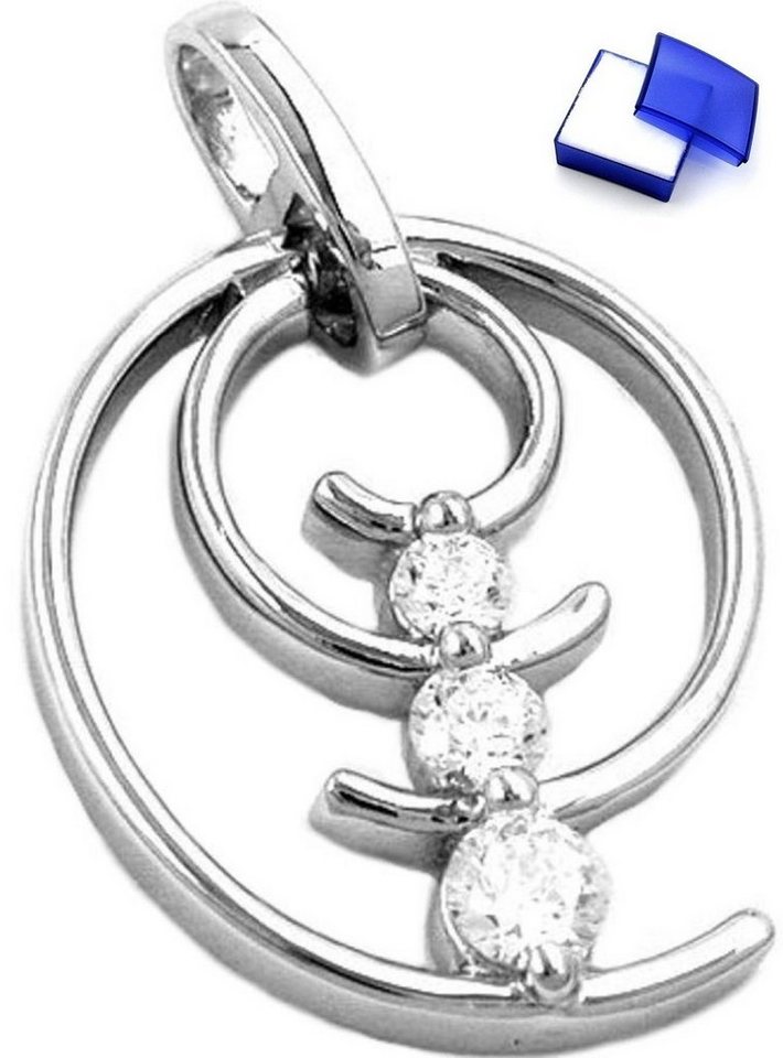 unbespielt Kettenanhänger Anhänger Spirale mit 3 Zirkonias glänzend 925 Silber 23 x 11 mm, Silberschmuck für Damen von unbespielt