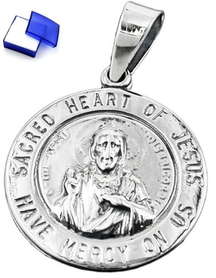 unbespielt Kettenanhänger Kettenanhänger Anhänger 26 mm Herz Jesu Verehrung 925 Silber dunkel geschwärzt inkl. kleiner Schmuckbox, Silberschmuck für Damen und Herren von unbespielt