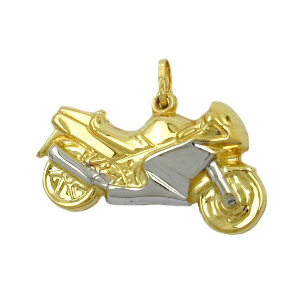 unbespielt Kettenanhänger Kettenanhänger Anhänger 28 mm Motorrad bicolor 375 Gold 9 Karat inklusive Schmuckbox, Goldschmuck für Damen und Herren von unbespielt