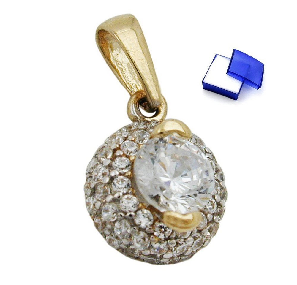 unbespielt Kettenanhänger Kettenanhänger Anhänger 9 mm mit vielen Zirkonias 9 Karat Gold inkl. Schmuckbox, Goldschmuck für Damen von unbespielt