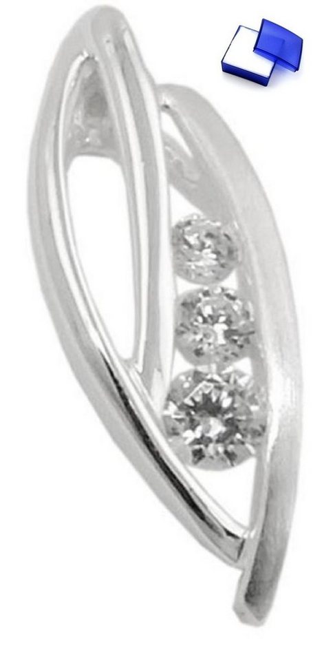 unbespielt Kettenanhänger Anhänger Blattform matt-glänzend mit Zirkonias 925 Silber 17 x 6 mm, Silberschmuck für Damen von unbespielt