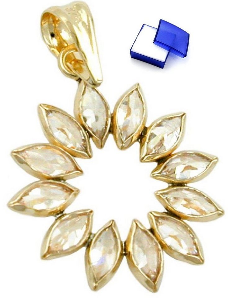 unbespielt Kettenanhänger Kettenanhänger Anhänger Blume aus 12 weissen Zirkonias 9 Karat Gold 14 mm inklusive Schmuckbox, Goldschmuck für Damen und Herren von unbespielt